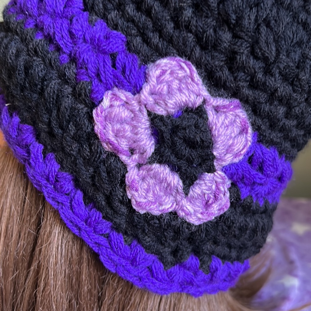 Crochet flower beanie double strings acrylic yarn medium new - Picture 2 of 6
